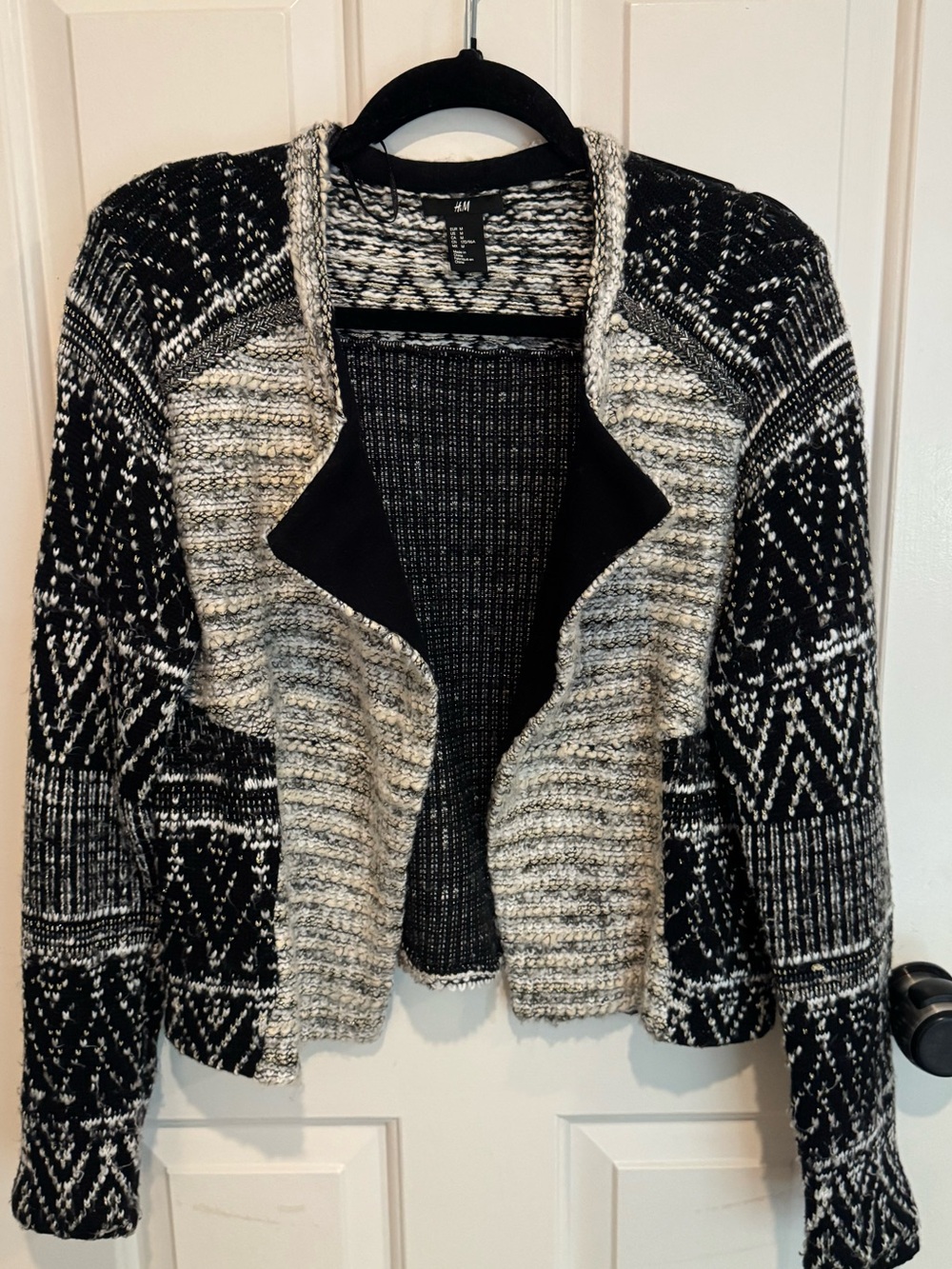 H&M Black & Cream Open-Front Knit Cardigan Sweater Blazer